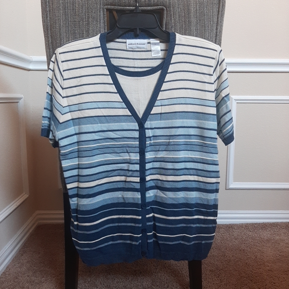Alfred Dunner Navy and Cream Striped Knit Top